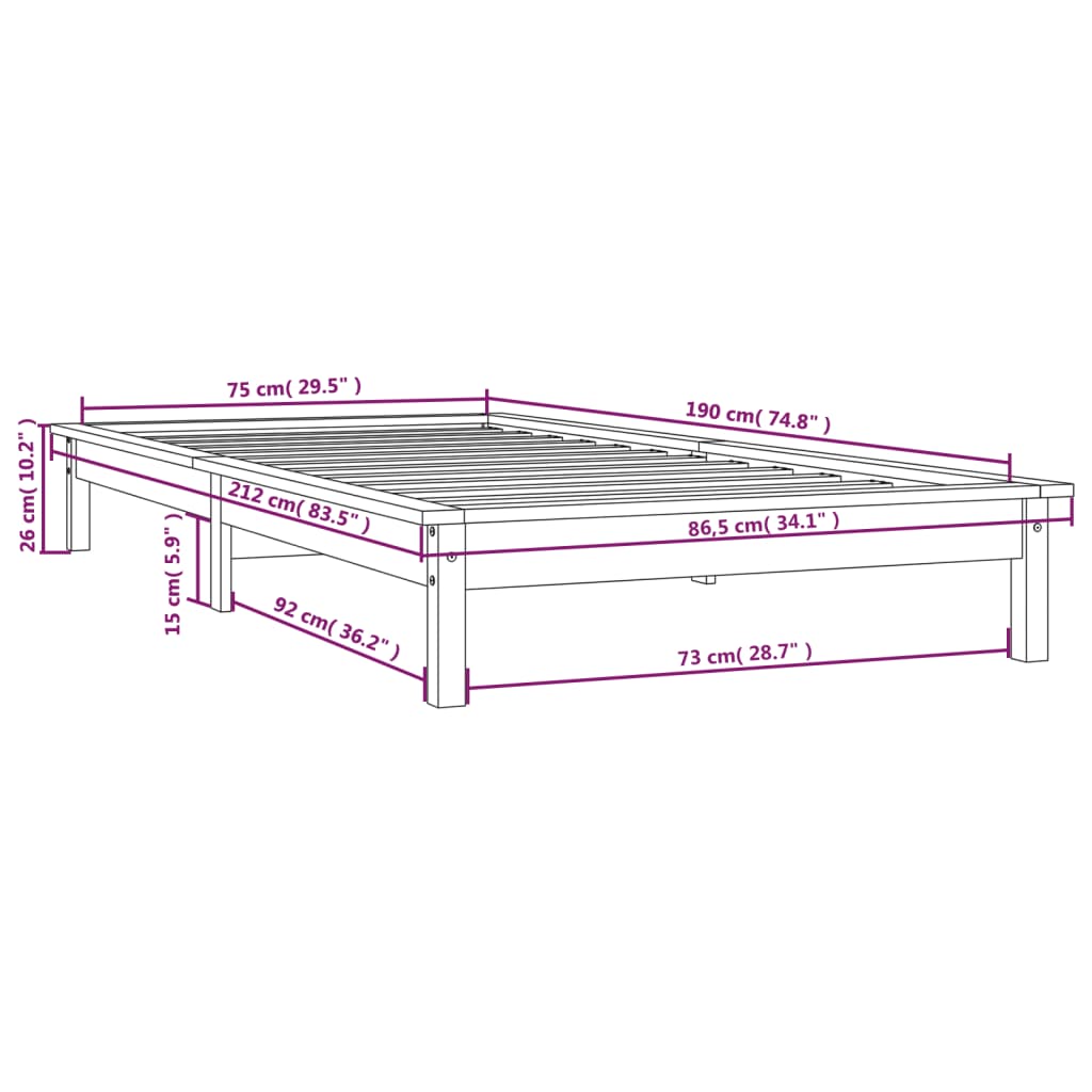 vidaXL Estructura de cama madera maciza pino marrón miel 75x190 cm