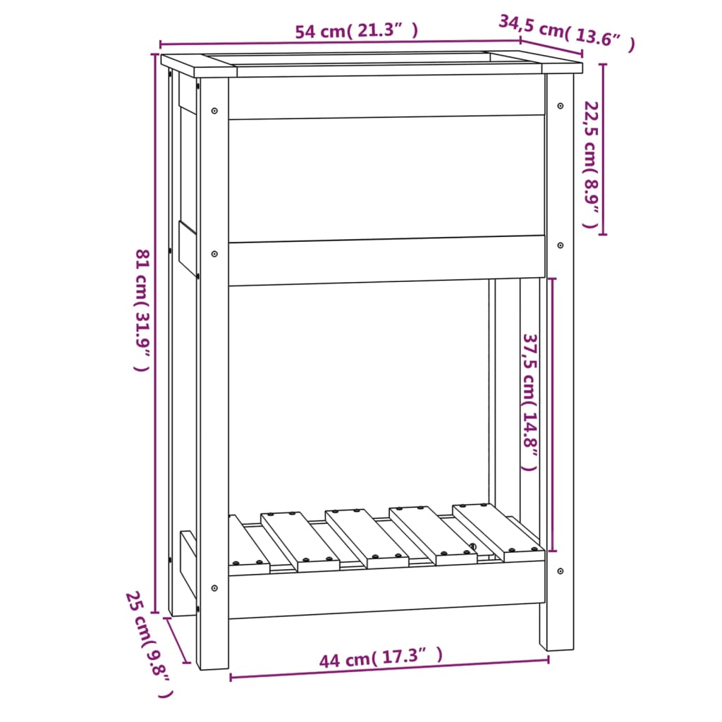 vidaXL Jardinera de madera maciza de pino negro 54x34,5x81 cm