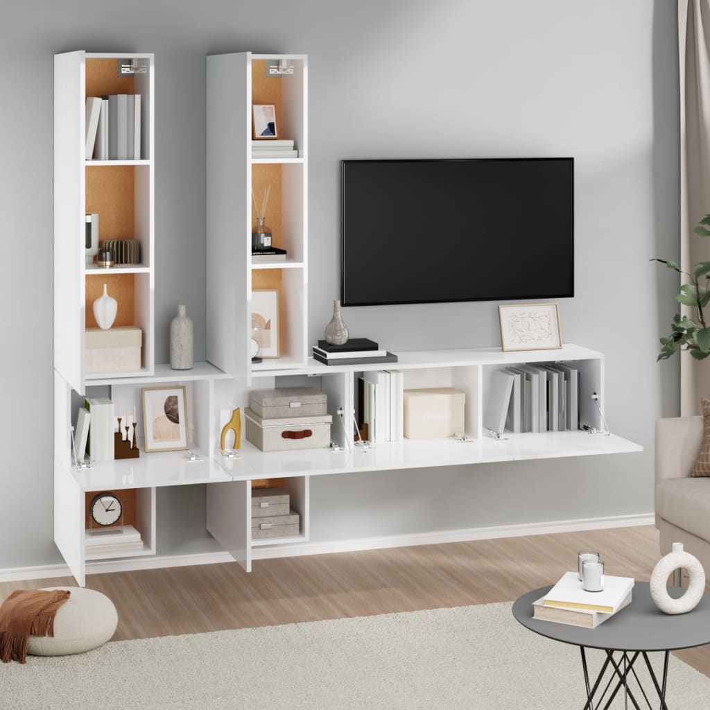 vidaXL Mueble de pared para TV madera contrachapada blanco brillante