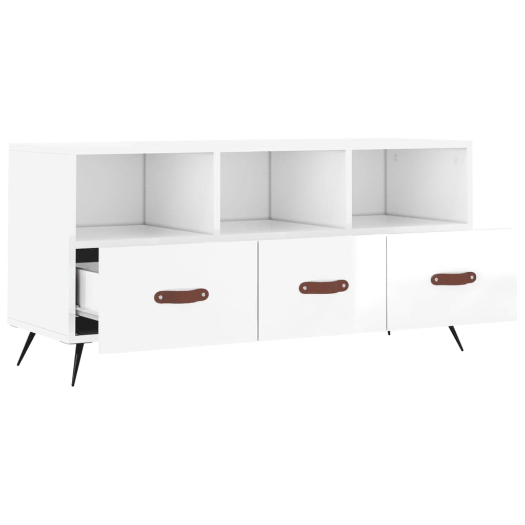 vidaXL Mueble de TV madera contrachapada blanco brillo 102x36x50 cm