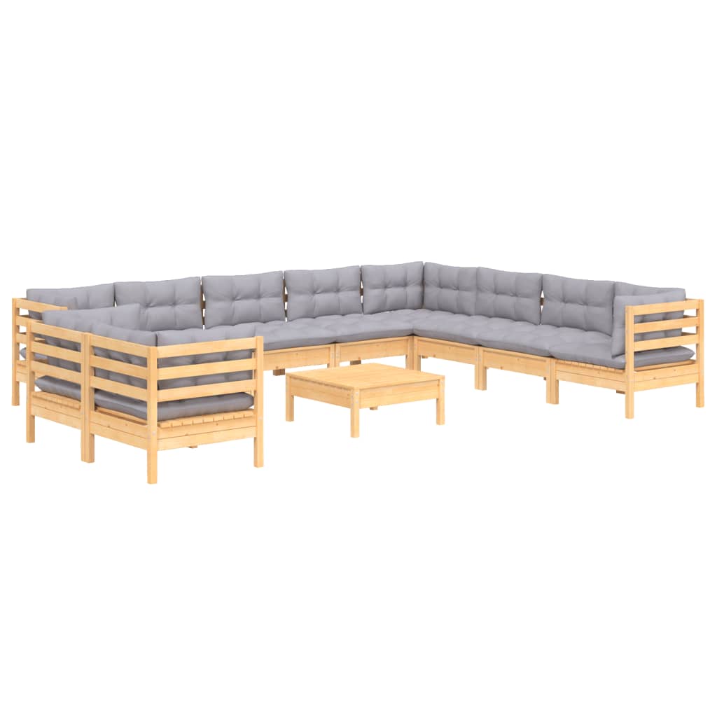 vidaXL Juego de muebles de jardín 11 pzas y cojines madera maciza pino