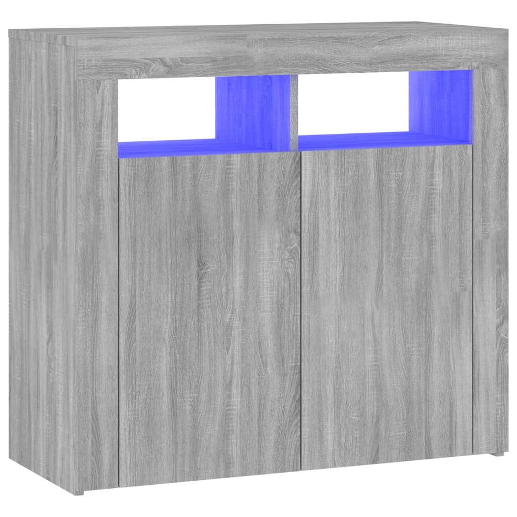 vidaXL Aparador con luces LED gris Sonoma 80x35x75 cm