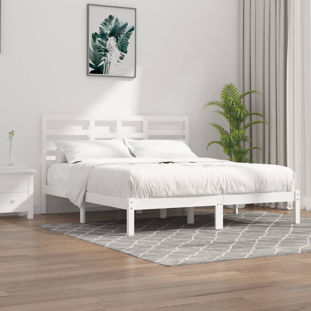 vidaXL Estructura de cama madera maciza blanco Supe King 180x200 cm