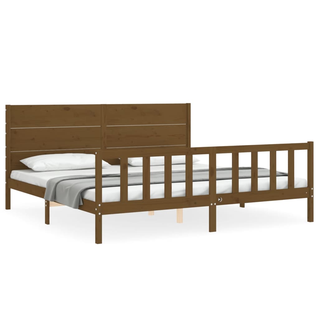 vidaXL Estructura cama y cabecero madera maciza marrón miel 200x200 cm