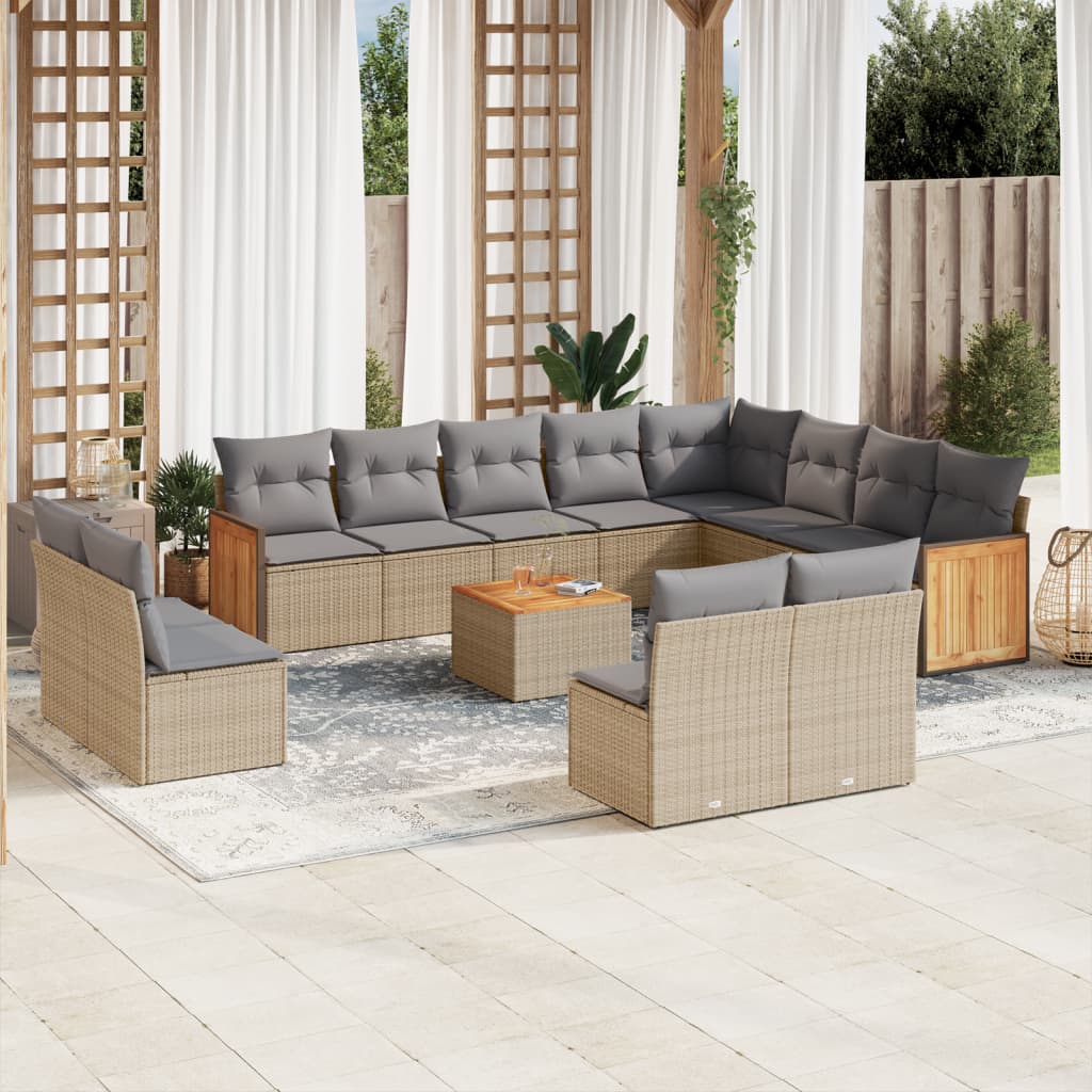 vidaXL Set sofás de jardín con cojines 13 pzas ratán sintético beige