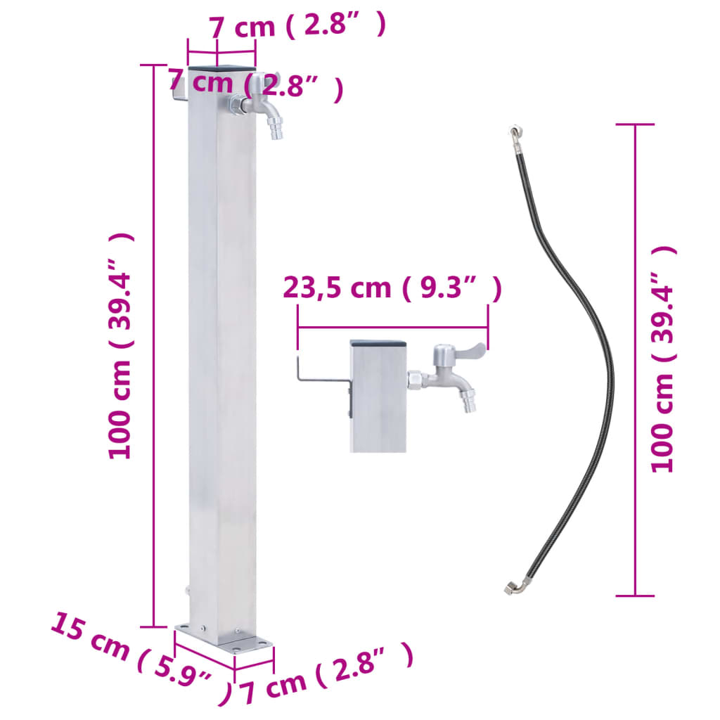 vidaXL Fuente de agua para jardín acero inoxidable cuadrada 100 cm