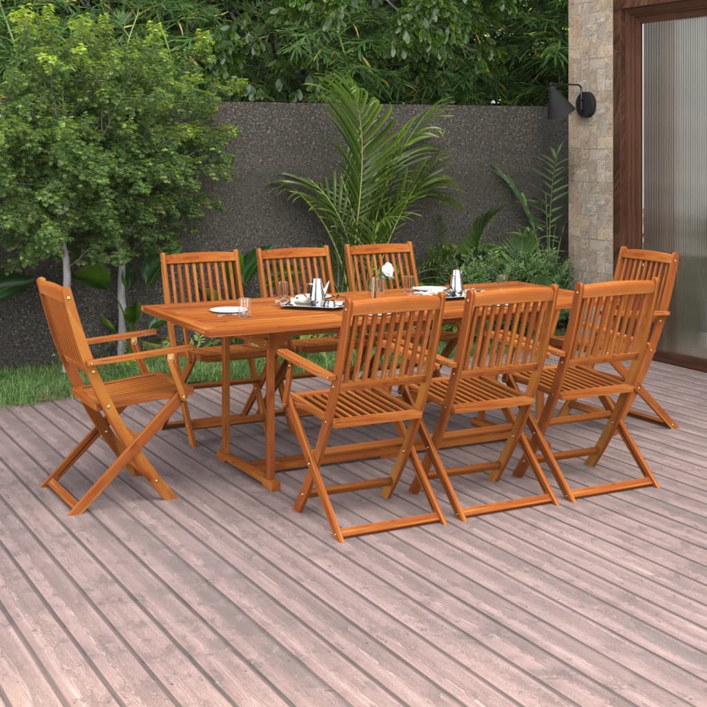 vidaXL Set comedor de jardín 9 piezas madera maciza acacia 220x90x75cm