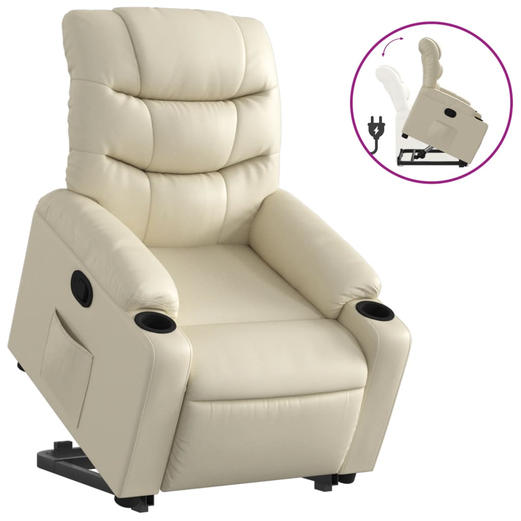 vidaXL Sillón reclinable elevable cuero artificial color crema