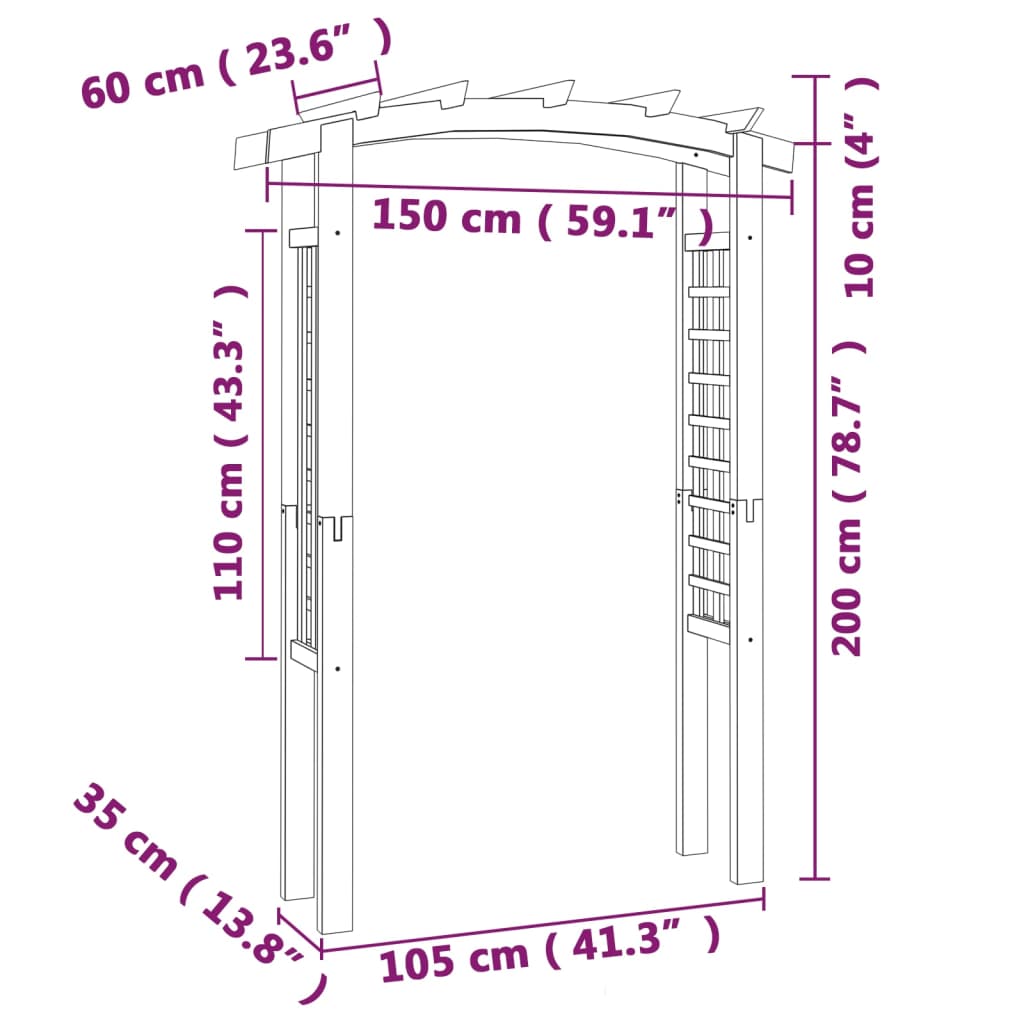 vidaXL Arco con enrejado de madera 150x60x210 cm