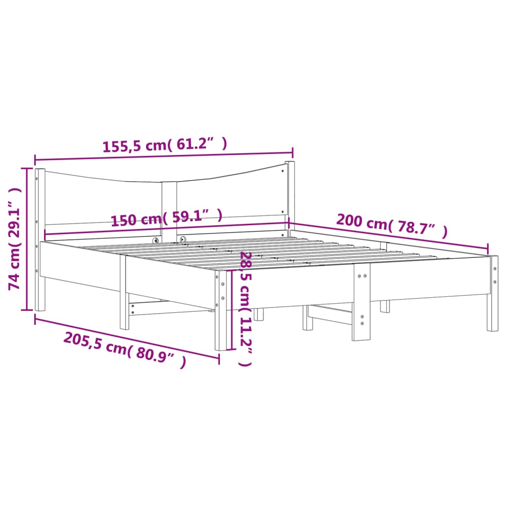 vidaXL Cama sin colchón madera maciza pino marrón cera 150x200 cm