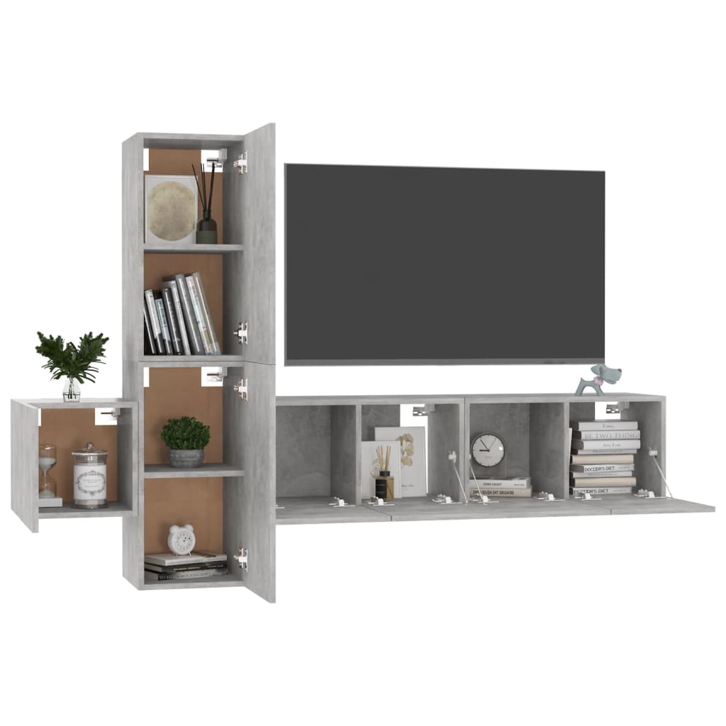 vidaXL Set de muebles de salón 5 pzas madera ingeniería gris hormigón