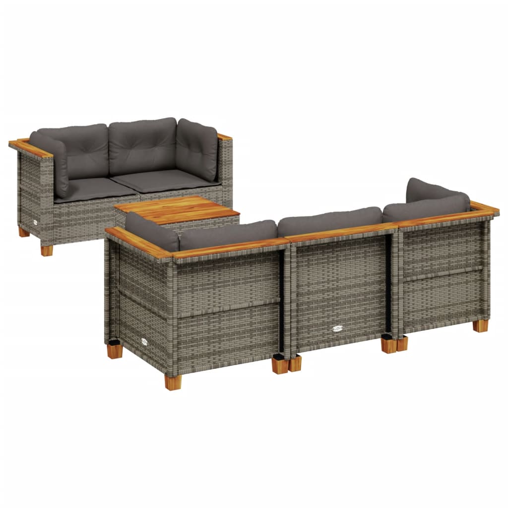 vidaXL Set de muebles de jardín 6 pzas y cojines ratán sintético gris