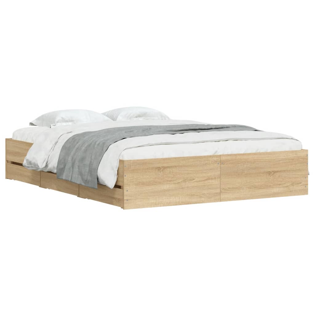 vidaXL Cama con cajones madera ingeniería roble Sonoma 150x200 cm