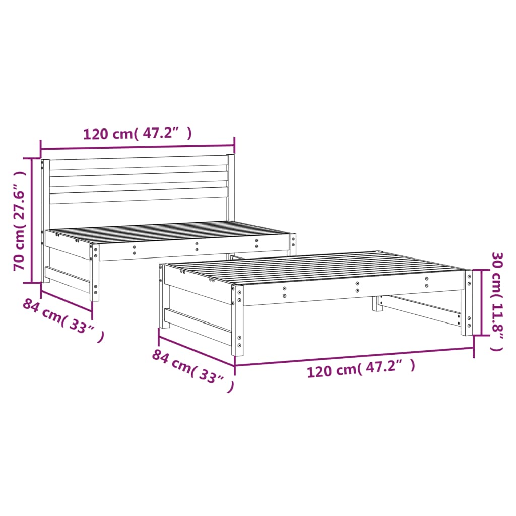 vidaXL Juego de muebles de jardín 2 piezas madera maciza de pino gris