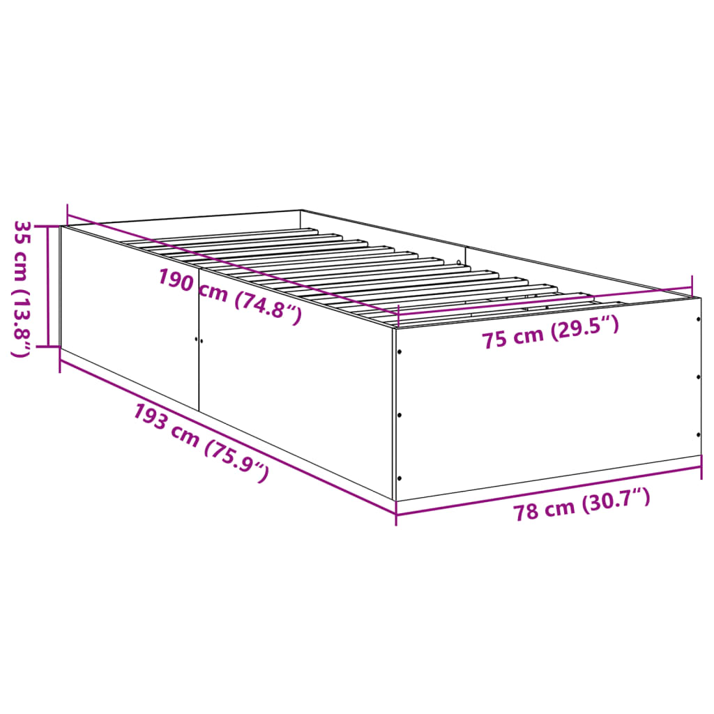 vidaXL Estructura cama sin colchón madera roble ahumado 75x190 cm