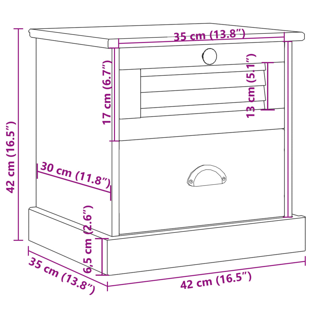 vidaXL Mesita de noche VIGO madera maciza de pino blanco 42x35x42 cm