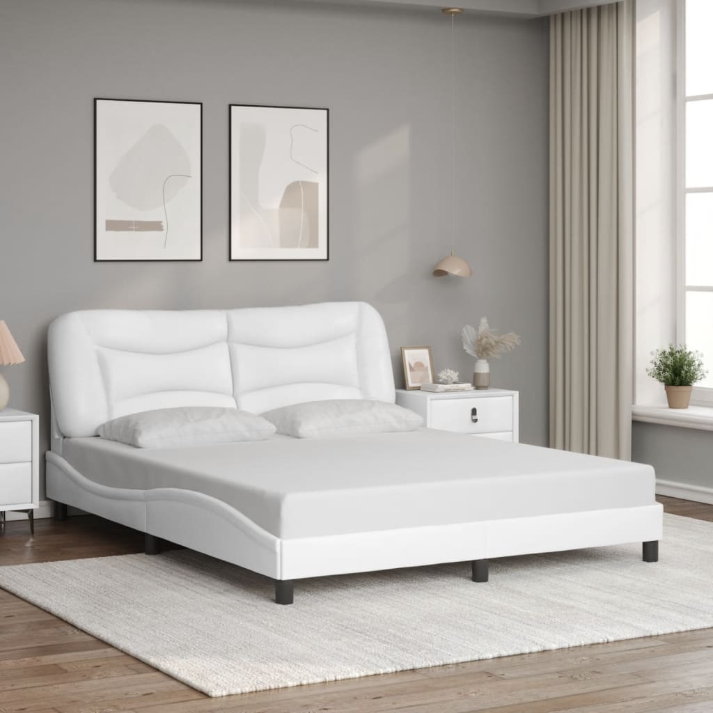 vidaXL Estructura de cama con luces LED cuero PE blanco 160x200 cm