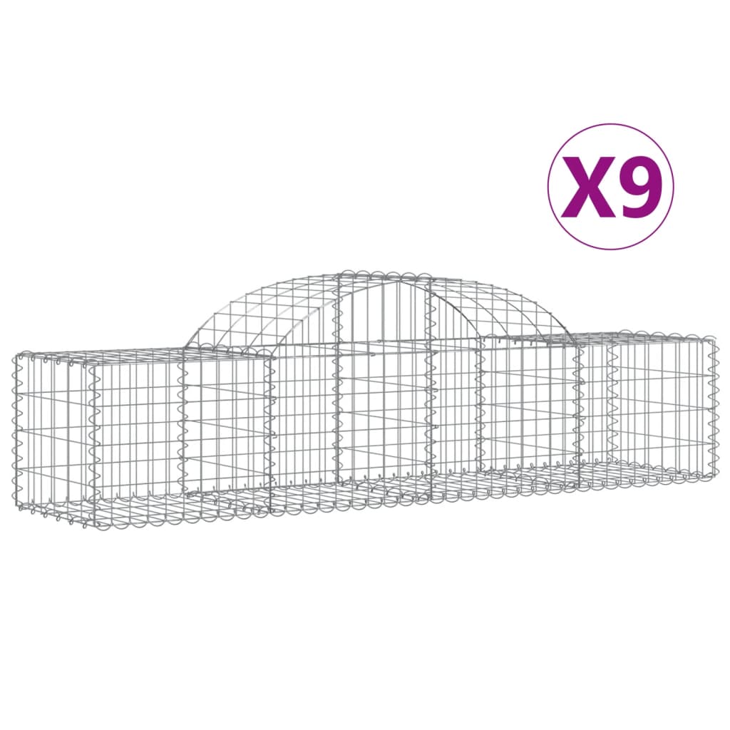 vidaXL Cestas de gaviones 9 uds forma de arco hierro 200x50x40/60 cm