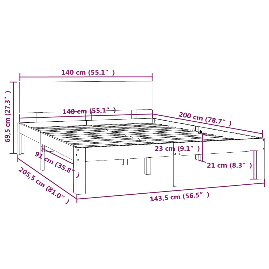 vidaXL Estructura de cama madera maciza de pino gris 140x200 cm