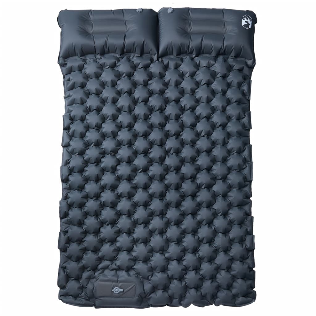 vidaXL Colchón de camping autoinflable con almohadas 2 personas gris