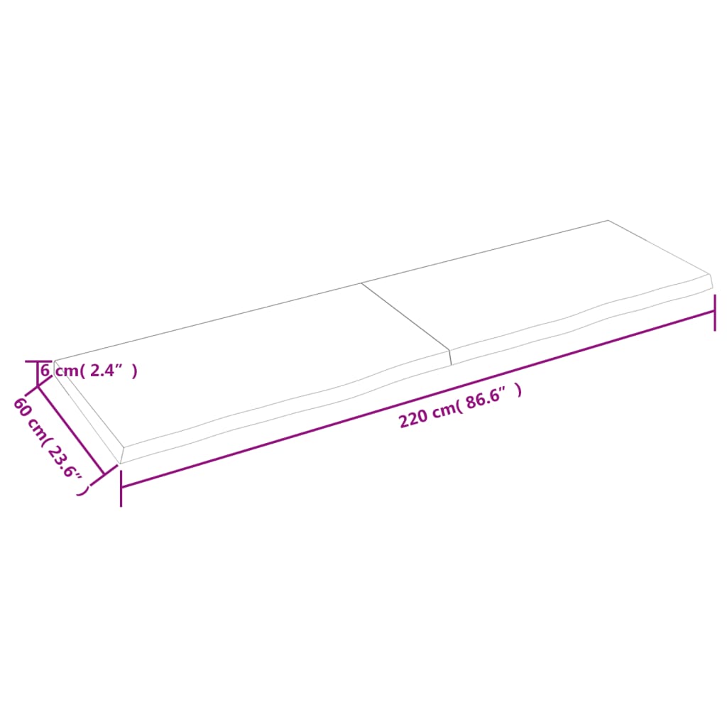 vidaXL Tablero de mesa madera maciza roble sin tratar 220x60x(2-6) cm