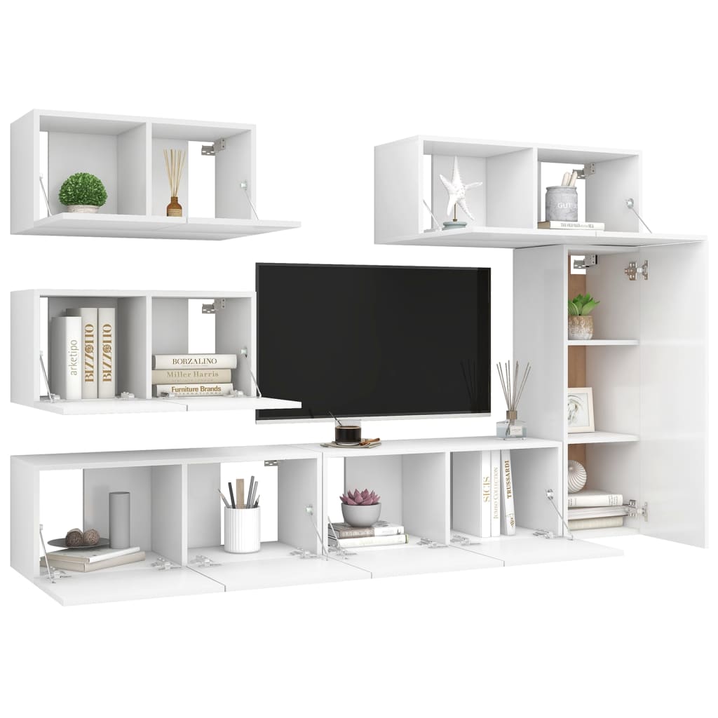 vidaXL Set de muebles de salón TV 6 piezas madera de ingeniería blanco