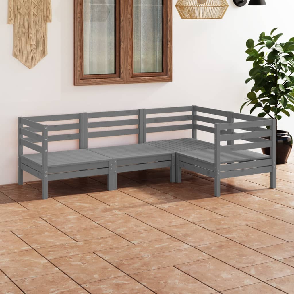 vidaXL Juego de muebles de jardín 4 piezas madera maciza de pino gris