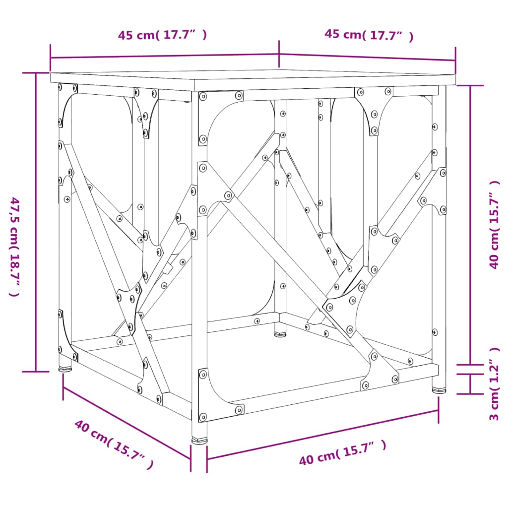 vidaXL Mesa de centro madera contrachapada roble ahumado 45x45x47,5 cm