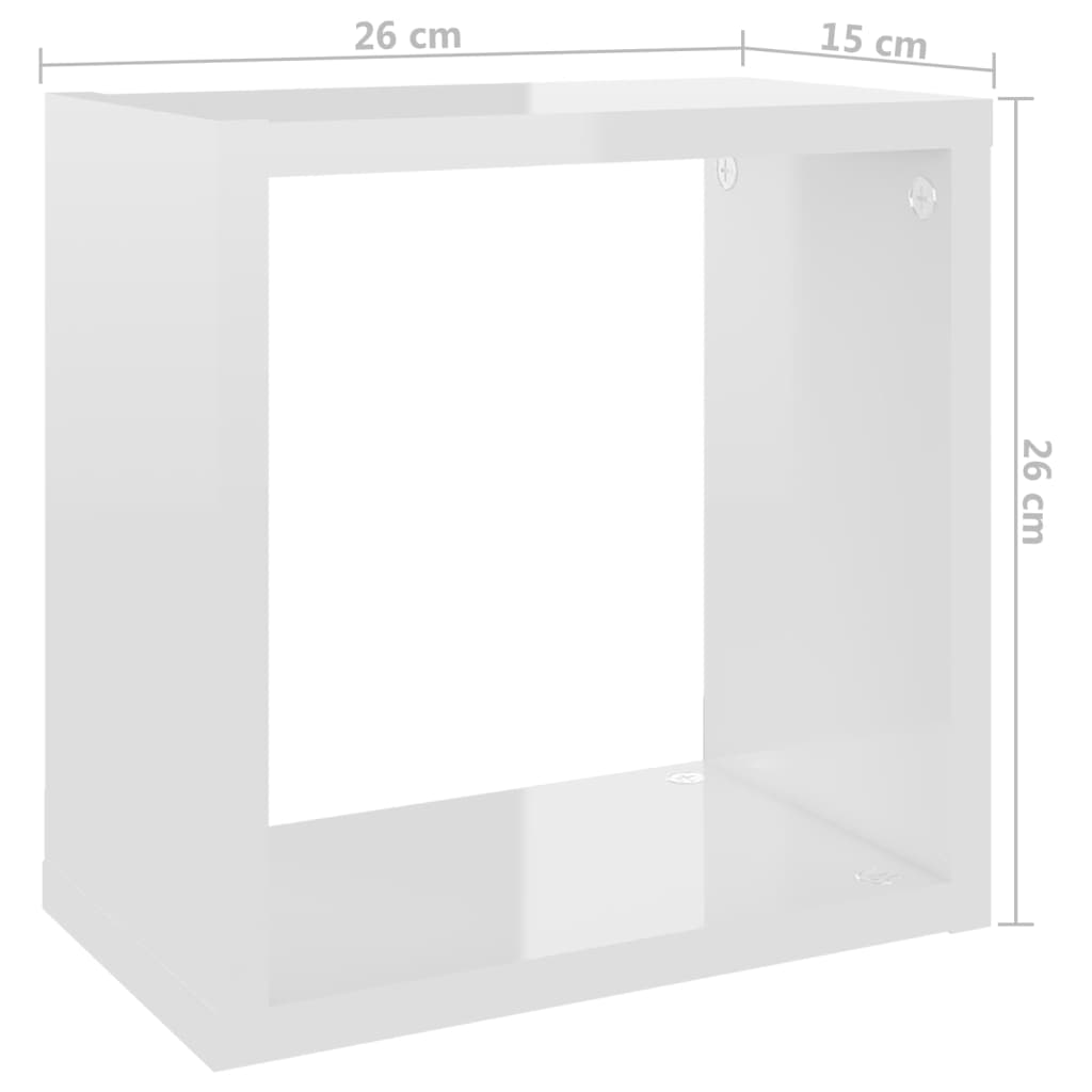 vidaXL Estantes cubo de pared 4 unidades blanco brillo 26x15x26 cm