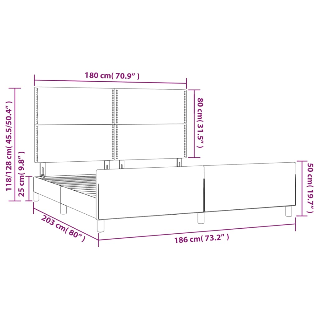 vidaXL Estructura de cama con cabecero terciopelo gris claro 180x200cm