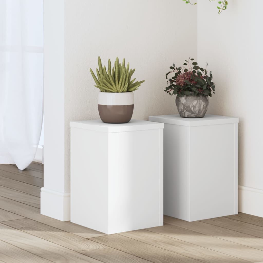 vidaXL Soportes de plantas 2 uds madera ingeniería blanco 20x20x30 cm