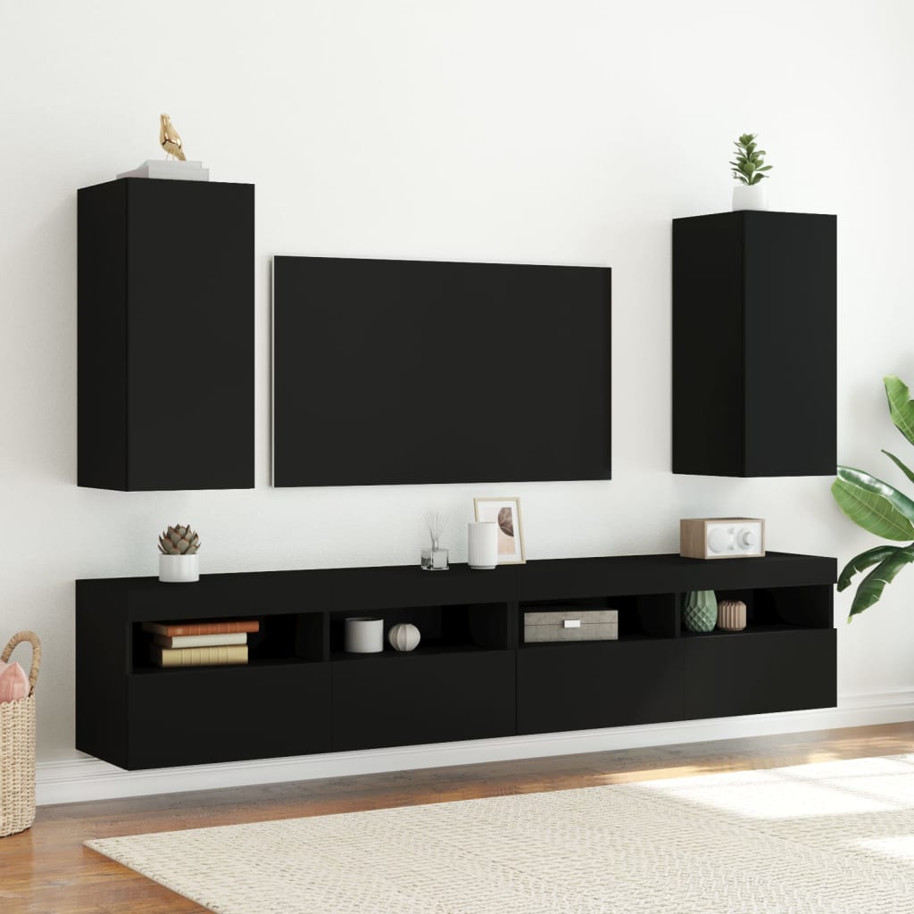 vidaXL Mueble de TV de pared con luces LED negro 30,5x35x70 cm