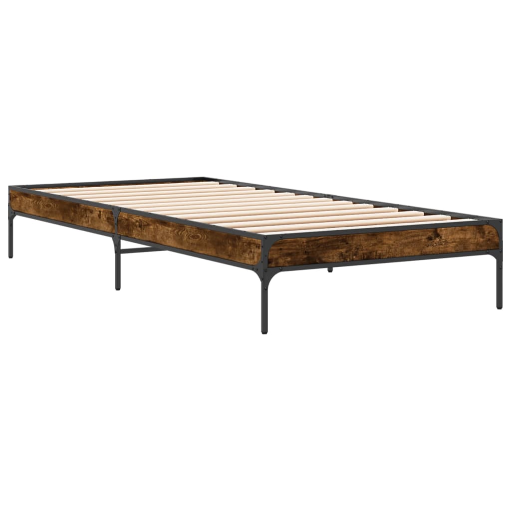 vidaXL Estructura cama madera ingeniería metal roble humo 100x200 cm