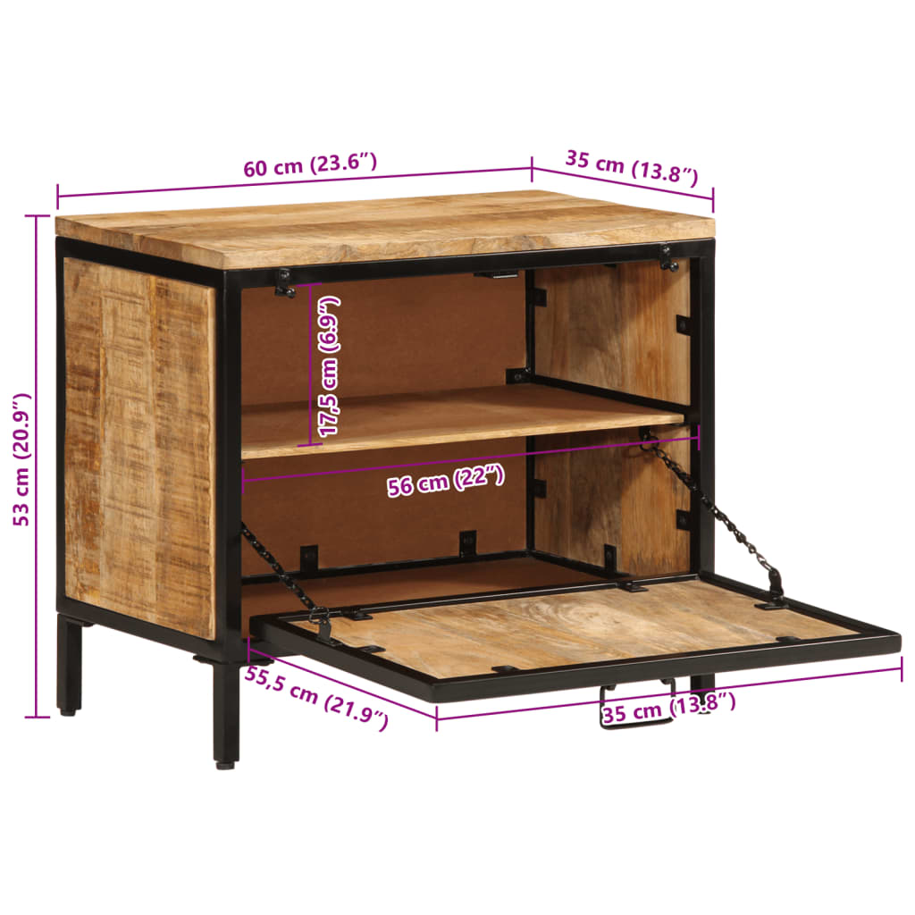 vidaXL Zapatero de madera maciza de mango rugosa 60x35x53 cm