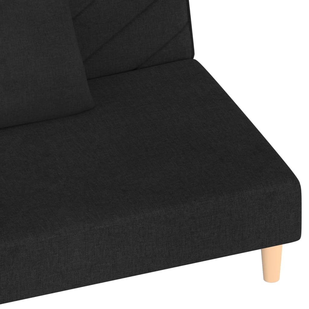 vidaXL Sofá cama de 2 plazas con dos almohadas tela negro