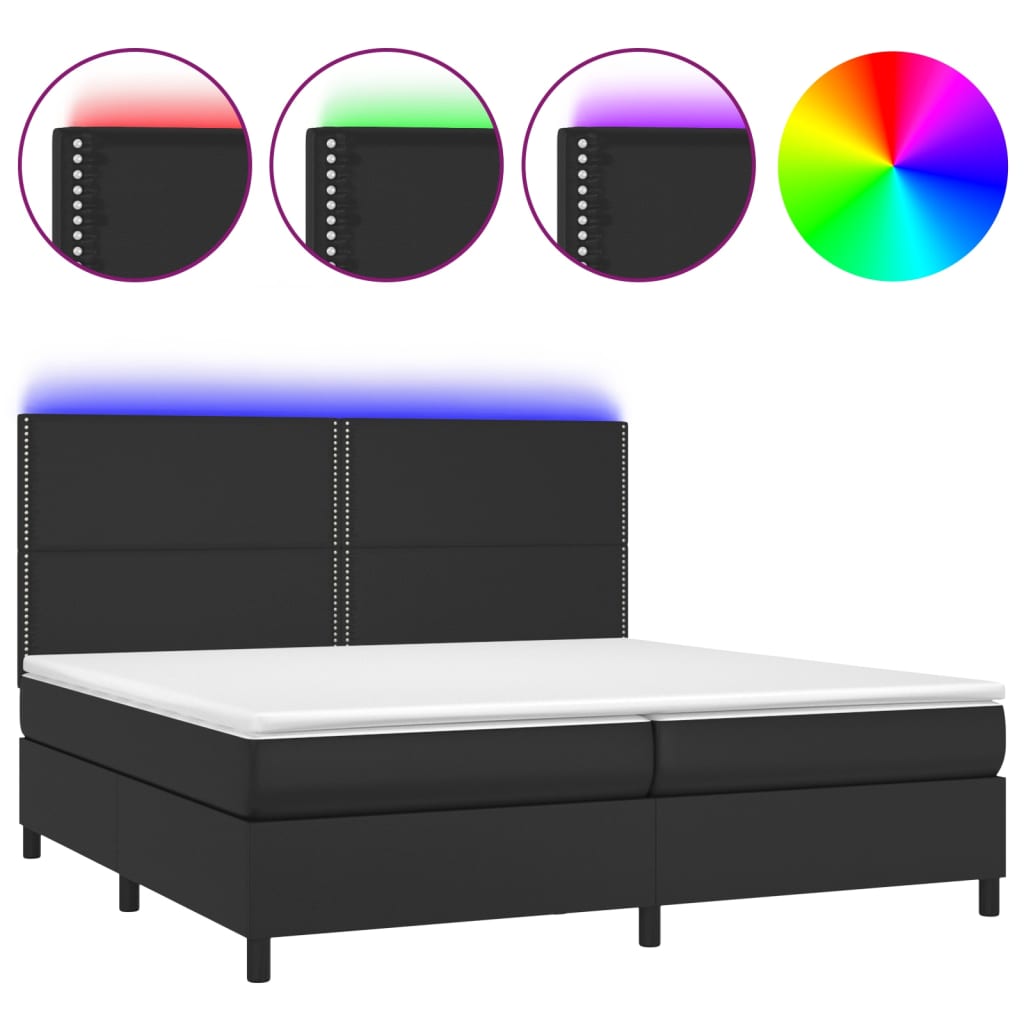 vidaXL Cama box spring colchón y LED cuero sintético negro 200x200 cm