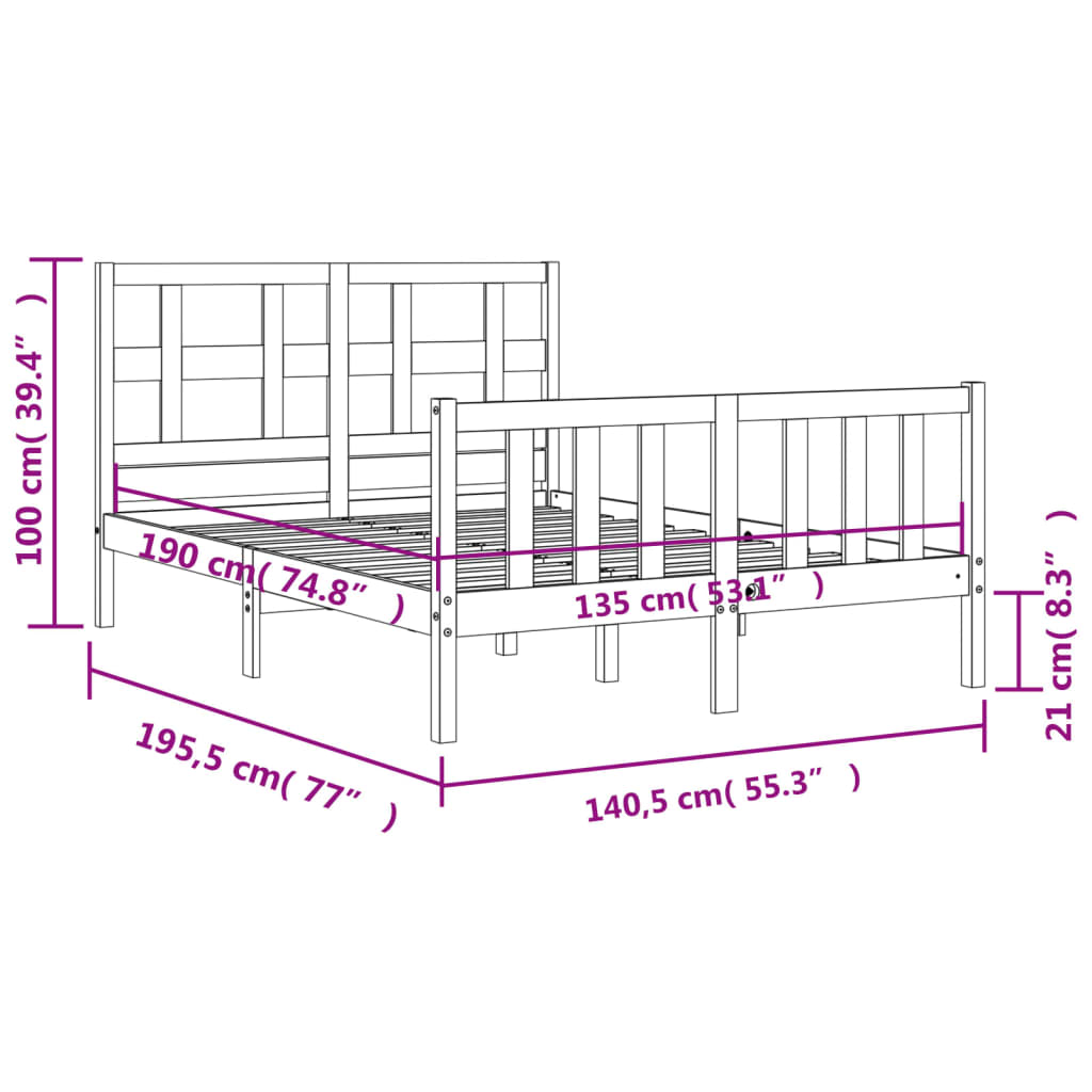 vidaXL Estructura de cama de matrimonio con cabecero madera maciza