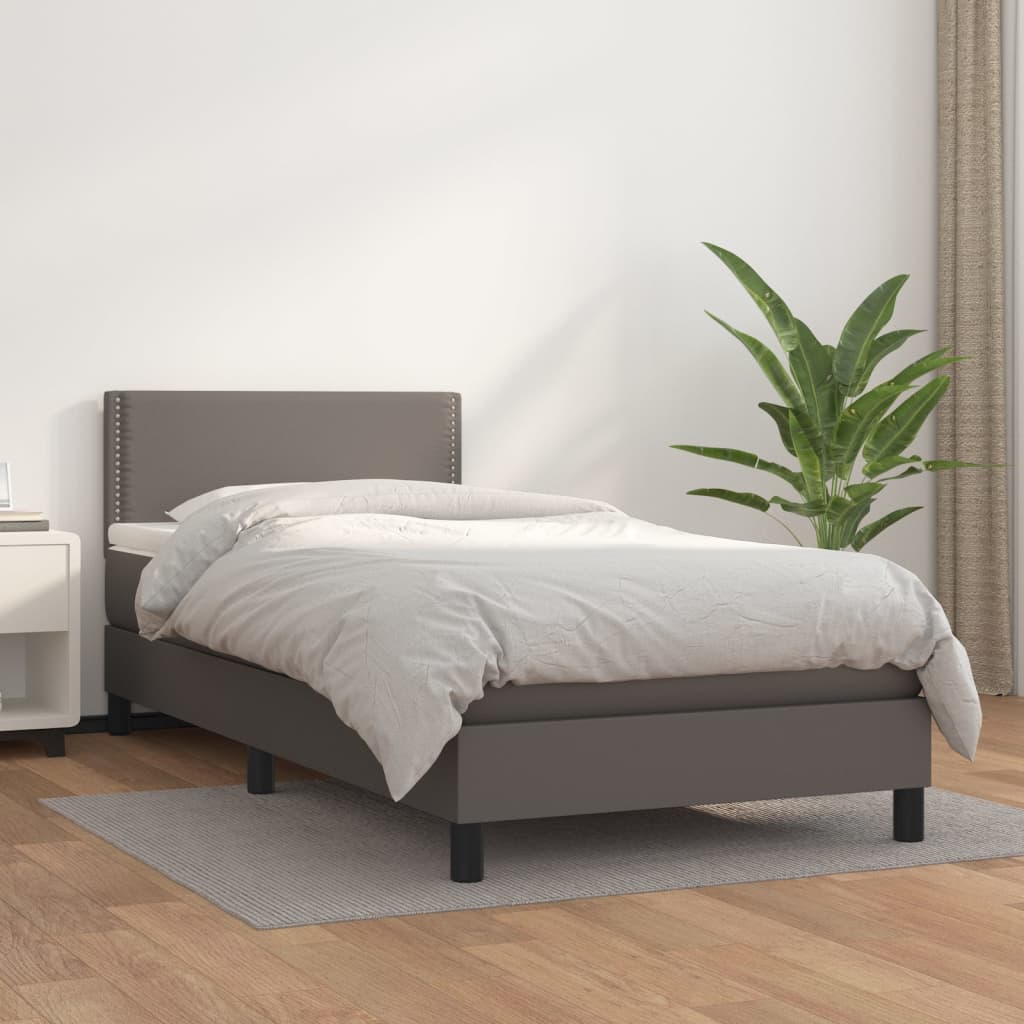 vidaXL Cama box spring con colchón cuero sintético gris 100x200 cm