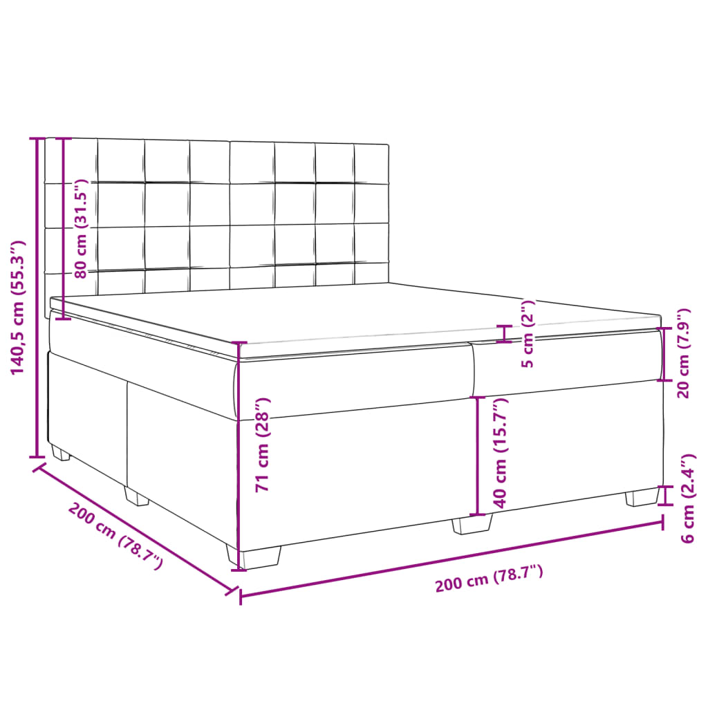 vidaXL Cama box spring con colchón terciopelo gris oscuro 200x200 cm