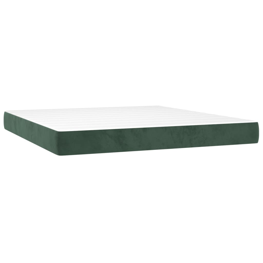 vidaXL Cama box spring colchón y LED terciopelo verde oscuro 160x200cm