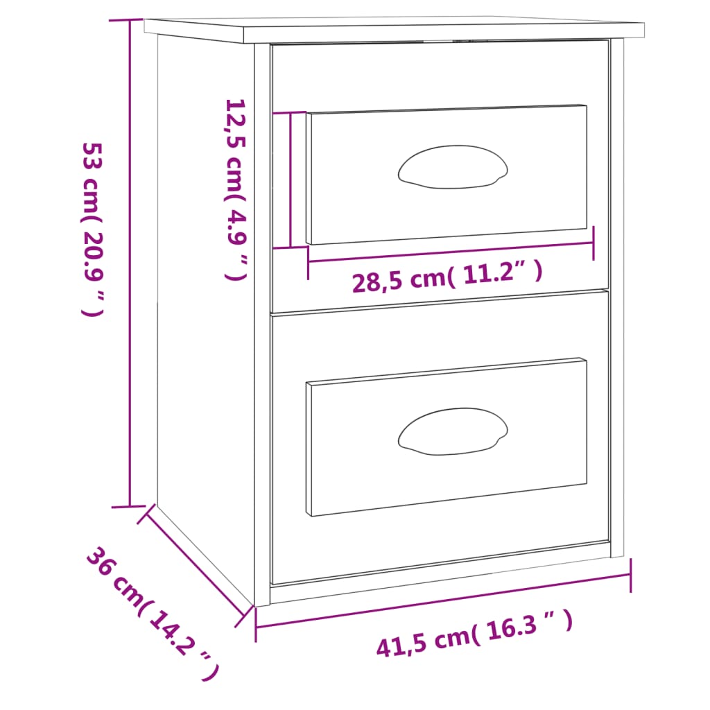 vidaXL Mesita de noche de pared 2 uds color roble ahumado 41,5x36x53cm