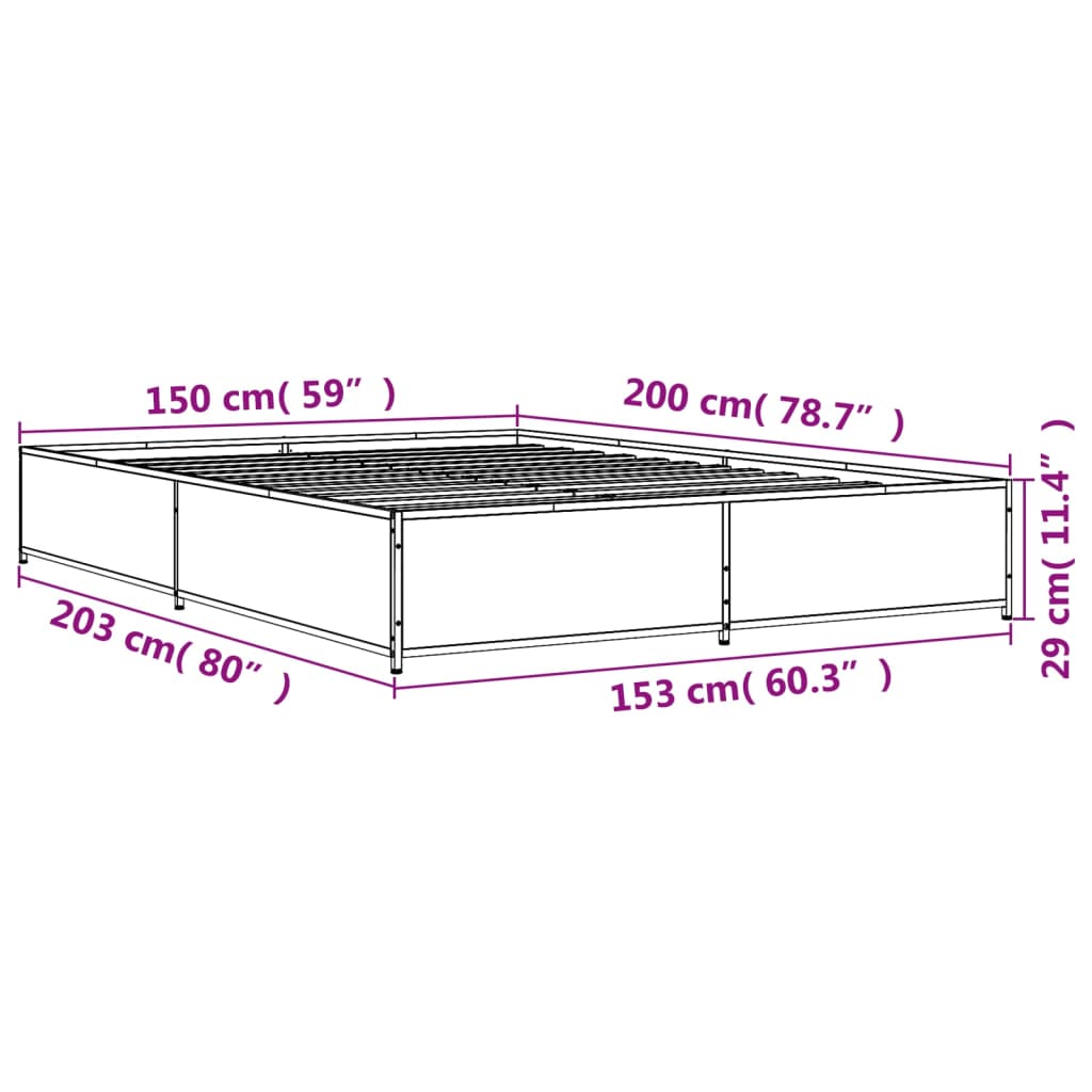 vidaXL Estructura cama madera ingeniería metal marrón roble 150x200 cm