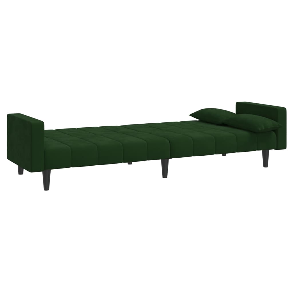 vidaXL Sofá cama de 2 plazas con dos almohadas terciopelo verde oscuro