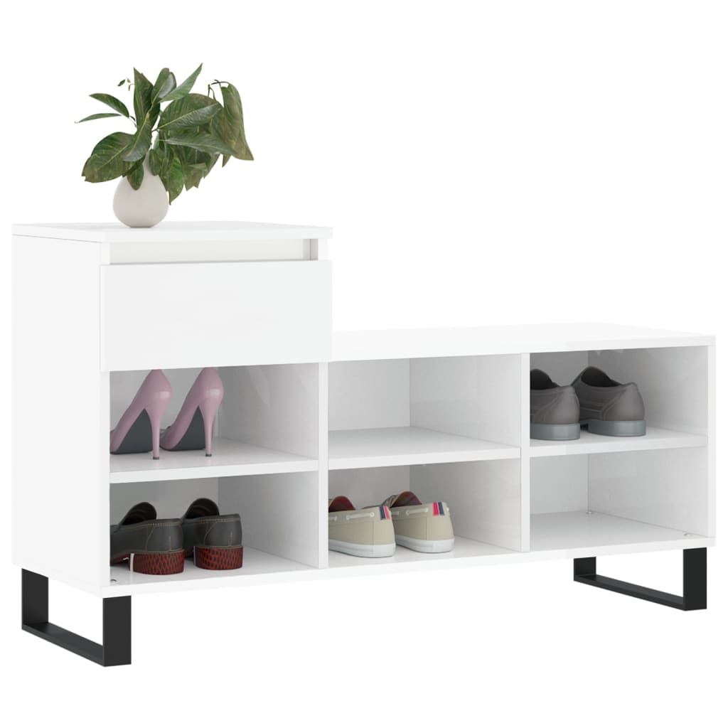 vidaXL Mueble zapatero madera contrachapada blanco brillo 102x36x60 cm