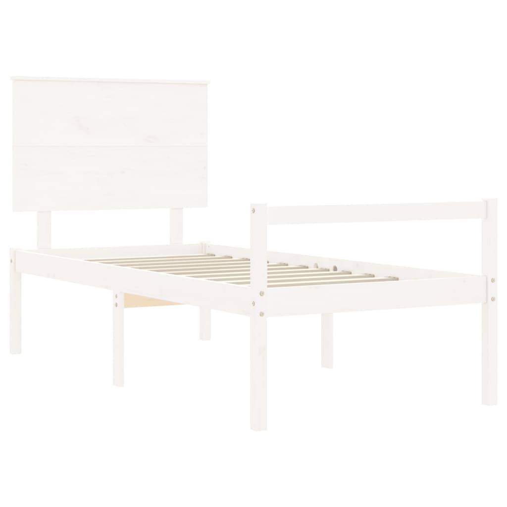 vidaXL Cama para personas mayores con cabecero madera maciza blanco