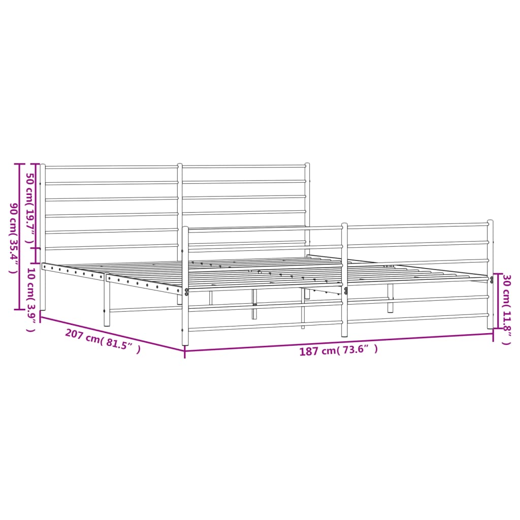 vidaXL Estructura cama sin colchón con estribo metal blanco 180x200 cm