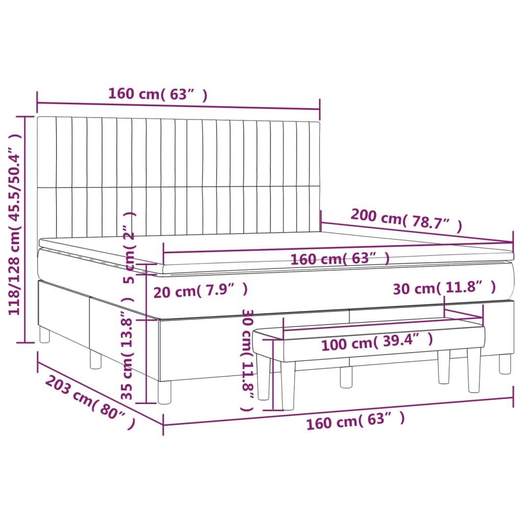 vidaXL Cama box spring con colchón tela marrón oscuro 160x200 cm