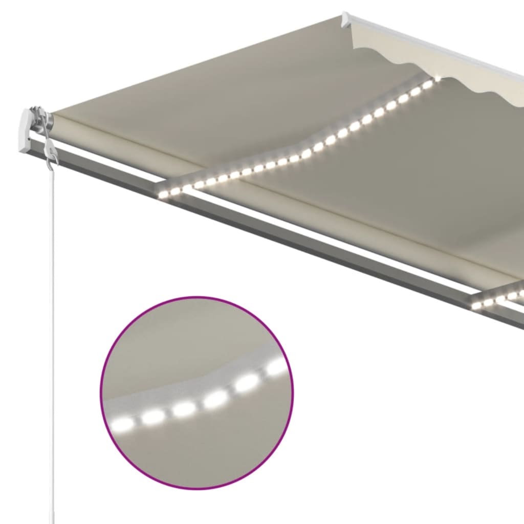 vidaXL Toldo automático con LED y sensor de viento crema 450x300 cm