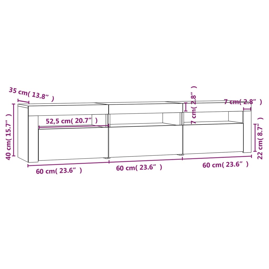 vidaXL Mueble de TV con luces LED gris Sonoma 180x35x40 cm