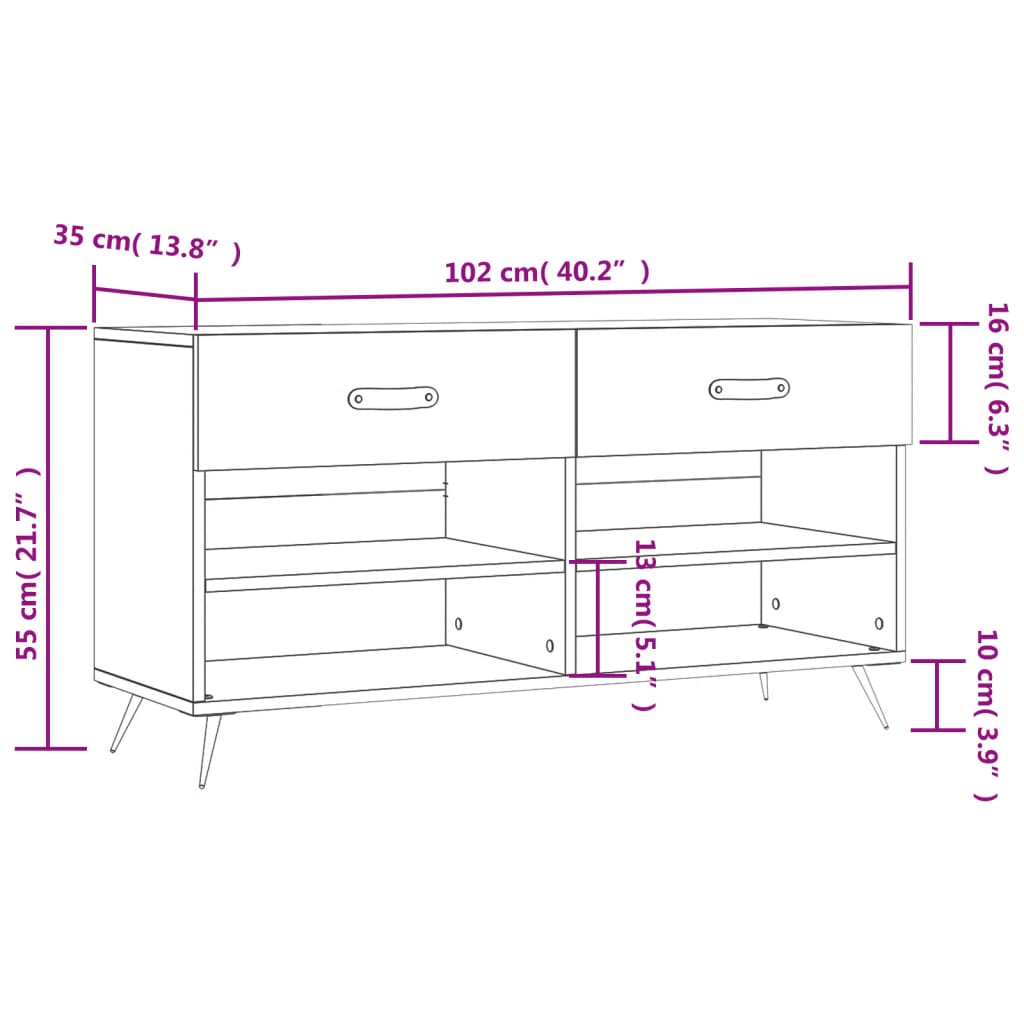 vidaXL Banco zapatero madera de ingeniería gris hormigón 102x35x55 cm